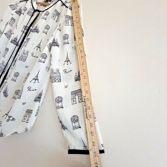 Talbots White and Black Paris Pop Over Top women Size S Button tie Quiet Luxury - Picture 5 of 10